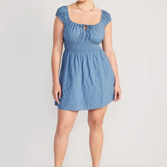 Old Navy Waist-Defined Smocked Mini Dress (Petite) - Picture 3 of 7